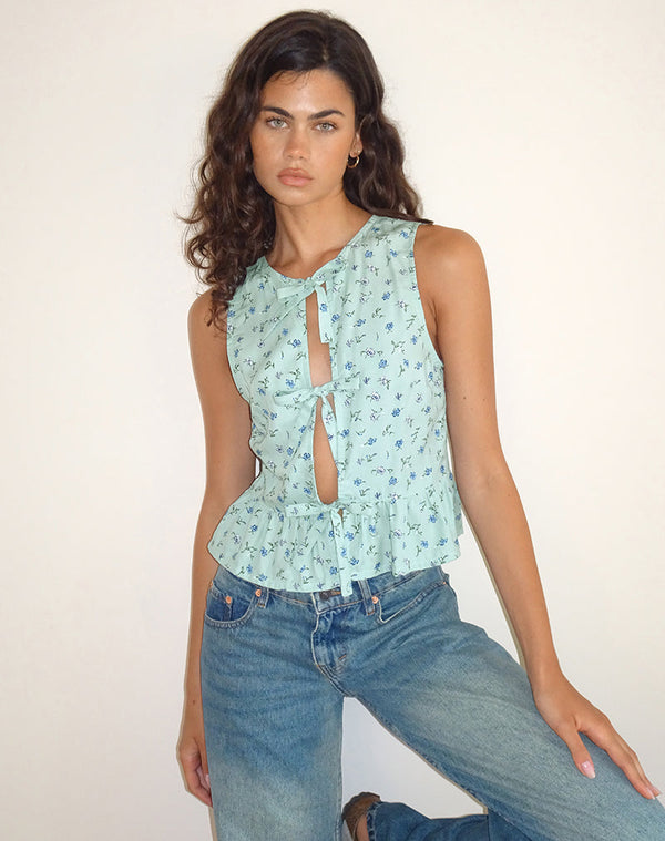 motel rocks Revata Tie Front Top in Pretty Petal Green