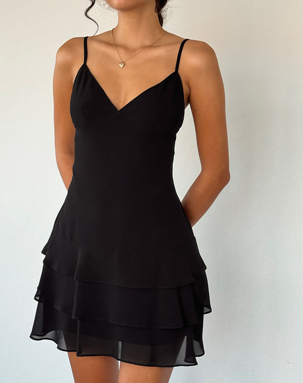 Motel Rocks Riasi Ruffle Mini Dress In Chiffon Black