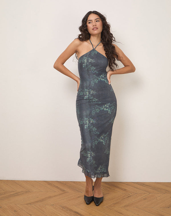 motel rocks Ribka Midi Dress in Faded Botanical Green