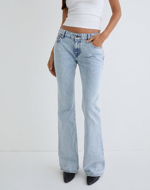 Motel Rocks Rigid Low Rise Flare Jeans In 80s Light Wash