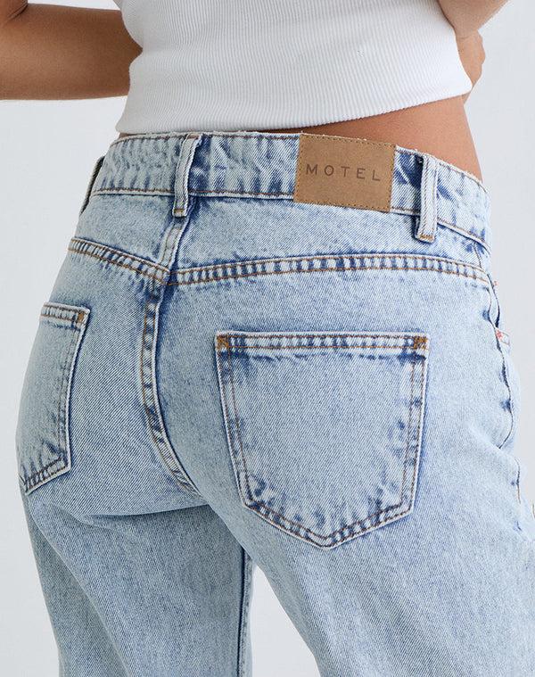 Motel Rocks Rigid Low Rise Flare Jeans In 80s Light Wash