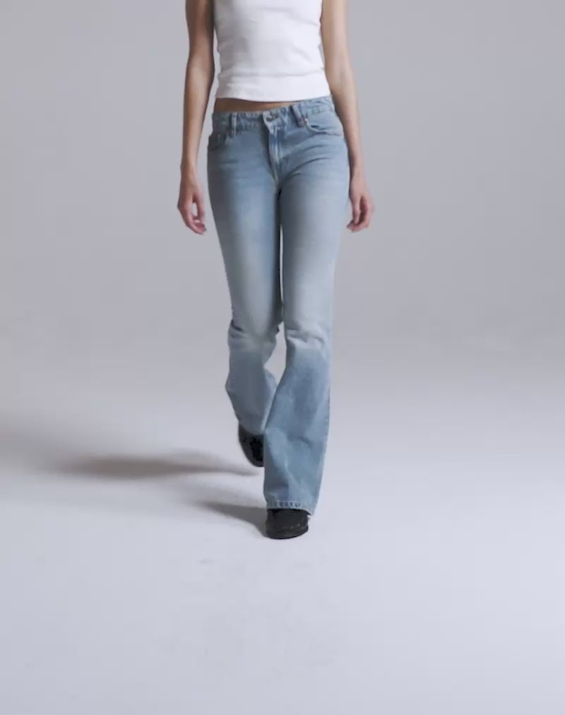 Motel Rocks Rigid Low Rise Flare Jeans In Bright Blue Used