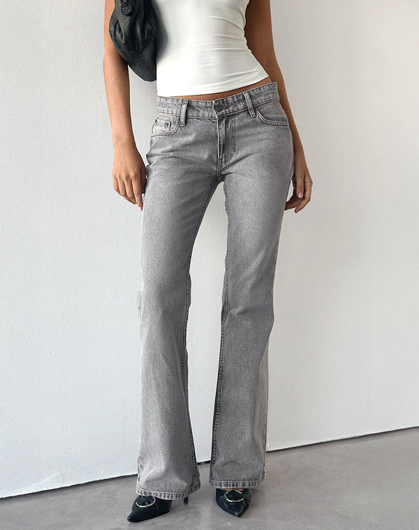 Motel Rocks Rigid Low Rise Flare Jeans In Grey Wash