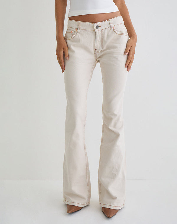 Motel Rocks Rigid Low Rise Flare Jeans In Off White