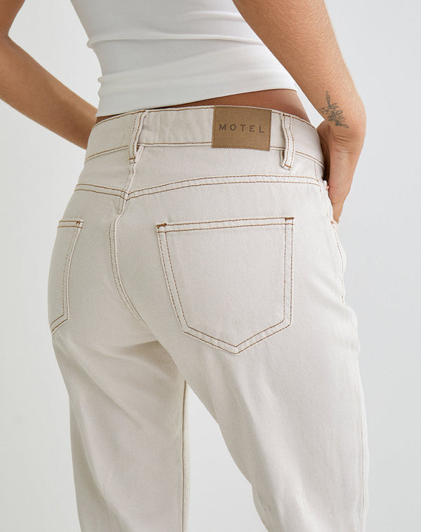 Motel Rocks Rigid Low Rise Flare Jeans In Off White