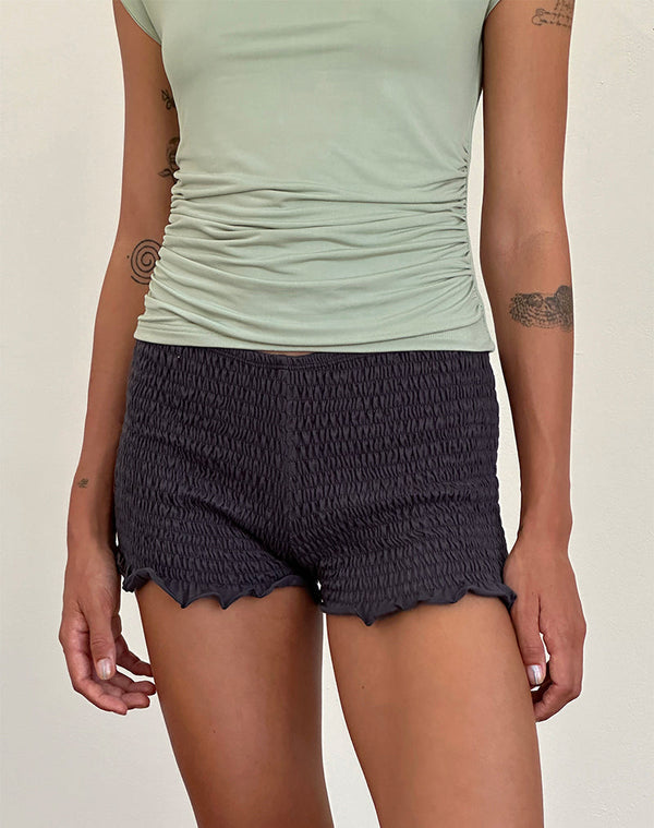 Motel Rocks Ritala Shirred Micro Shorts In Beluga Grey