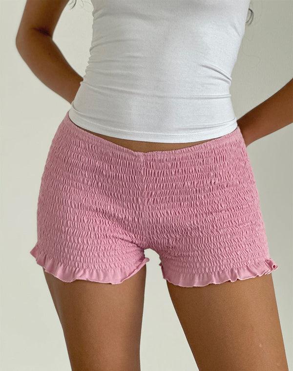 Motel Rocks Ritala Shirred Micro Shorts In Flamingo Pink
