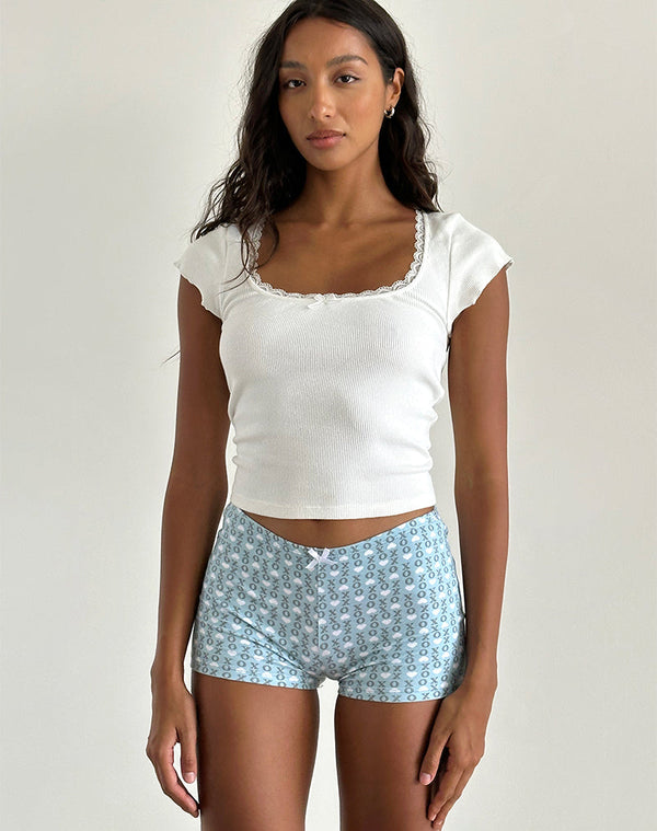 Motel Rocks Ritulia Micro Short In Powder Blue XO Heart Print
