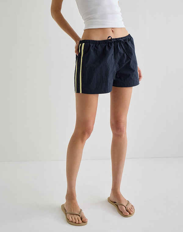 Motel Rocks Riu Runner Short In Navy With Yellow Stripe