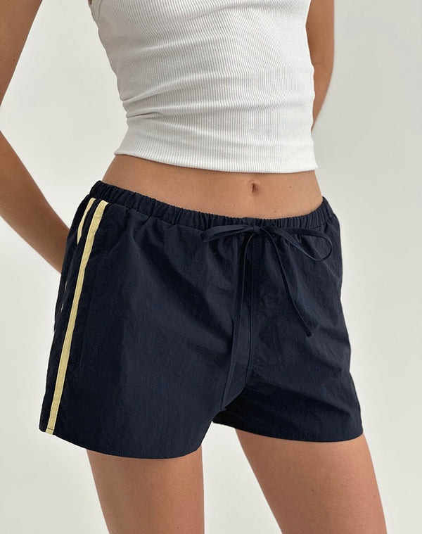 Motel Rocks Riu Runner Short In Navy With Yellow Stripe