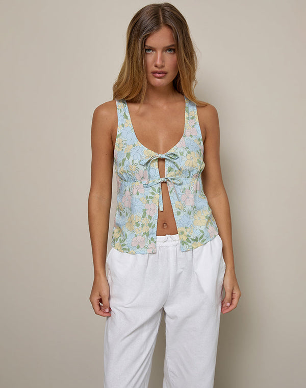 motel rocks Rodite Tie Front Top in Washed Out Pastel Floral