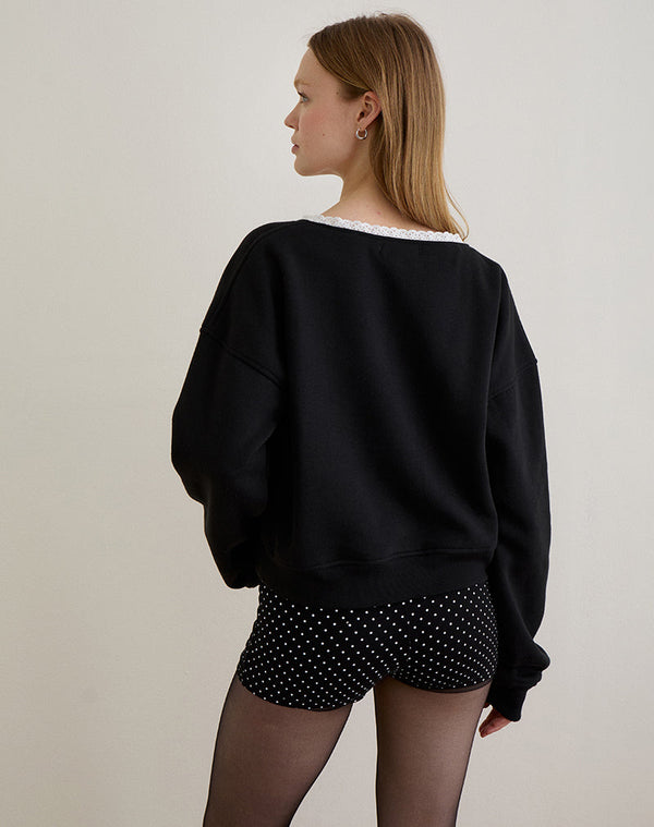 Motel Rocks Rodyn Jumper In Black With White Picot Binding