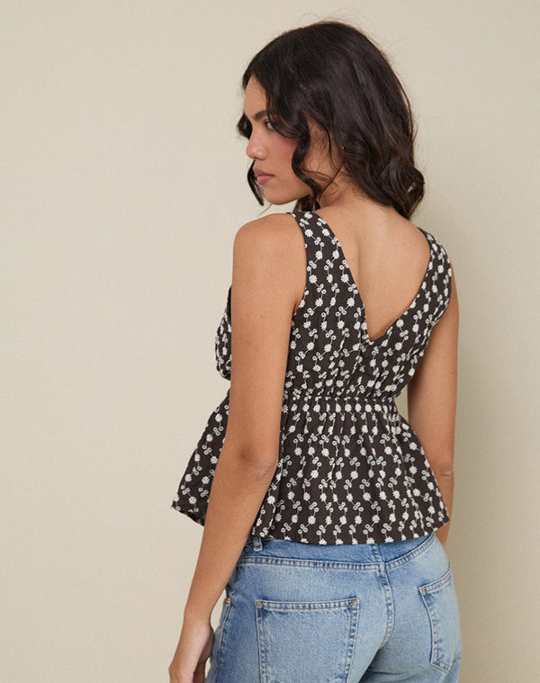 Motel Rocks Rolia Tie Front Top In Floral Broderie Brown