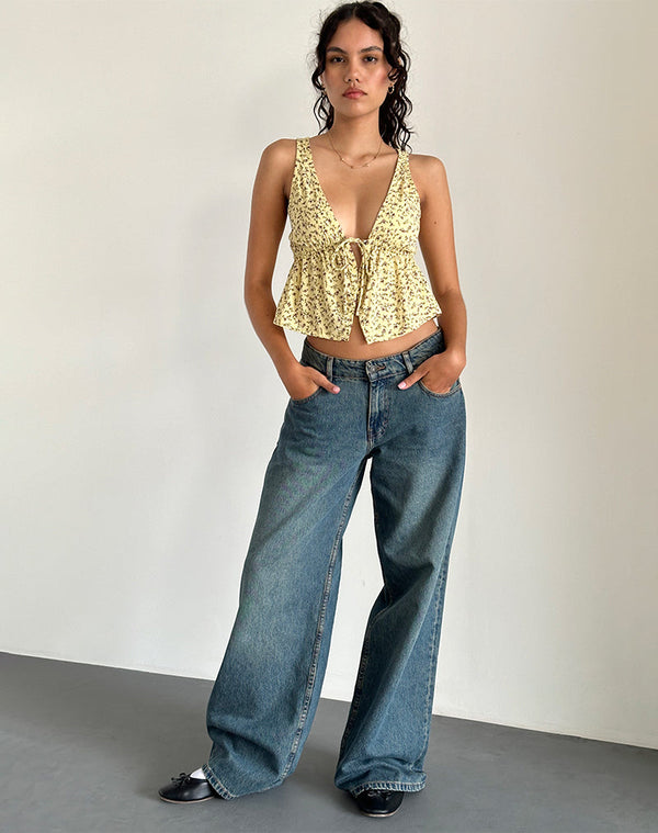 Motel Rocks Rolia Tie Front Top In Flowing Flower Yellow