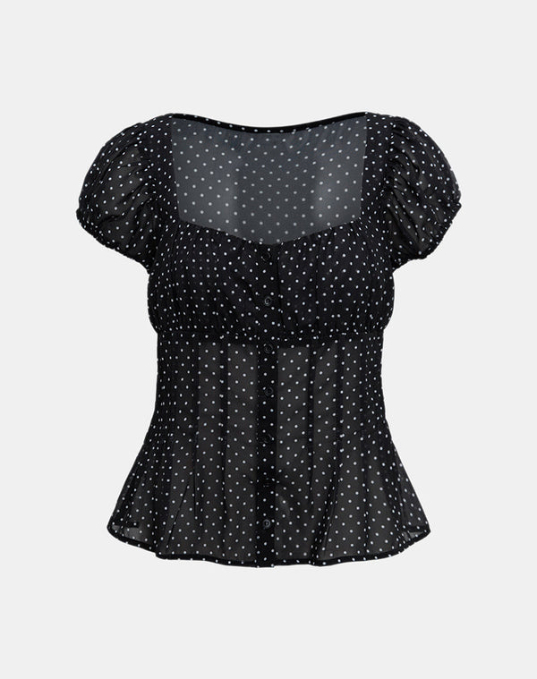 Motel Rocks Rolina Blouse In Chiffon Mini Polka Black
