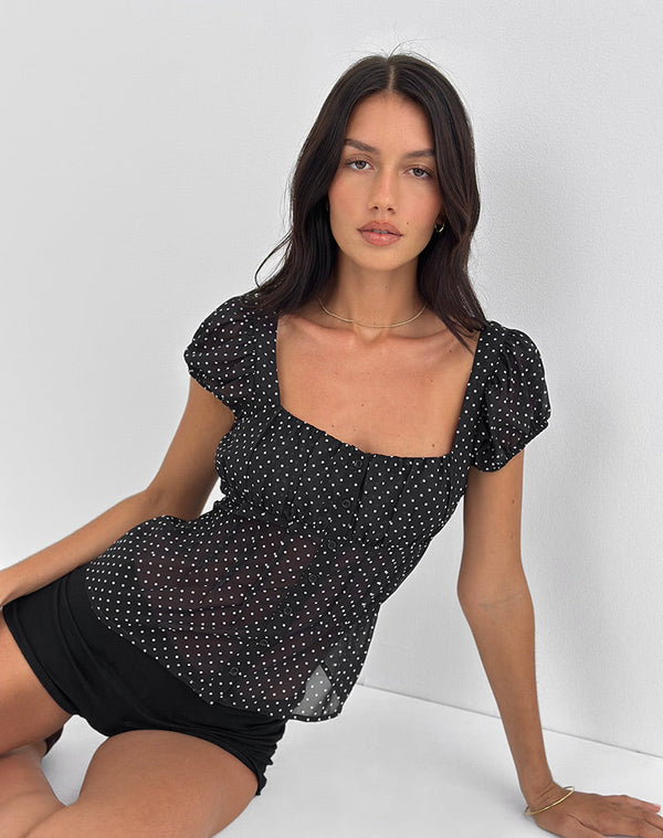 Motel Rocks Rolina Blouse In Chiffon Mini Polka Black