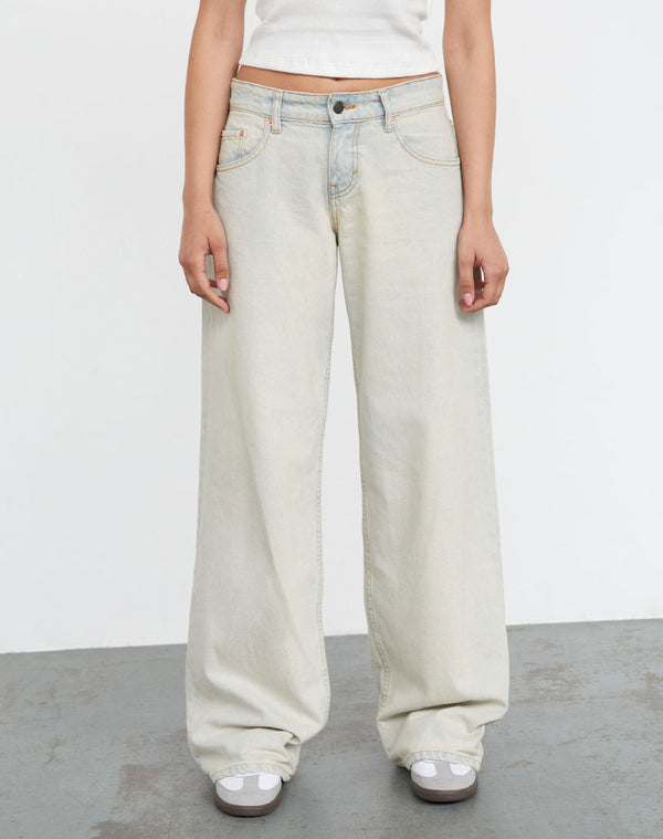 Motel Rocks Roomy Extra Wide Low Rise Jeans In Arctic Blue