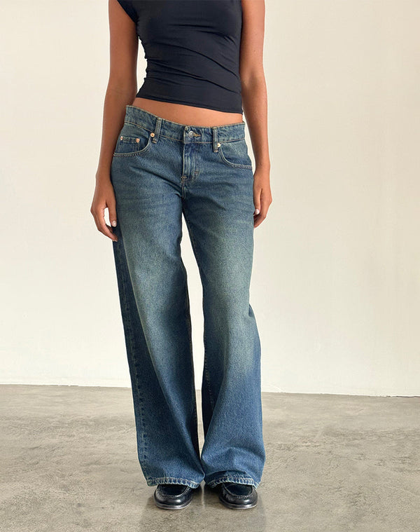 Motel Rocks Roomy Extra Wide Low Rise Jeans In Bright Blue