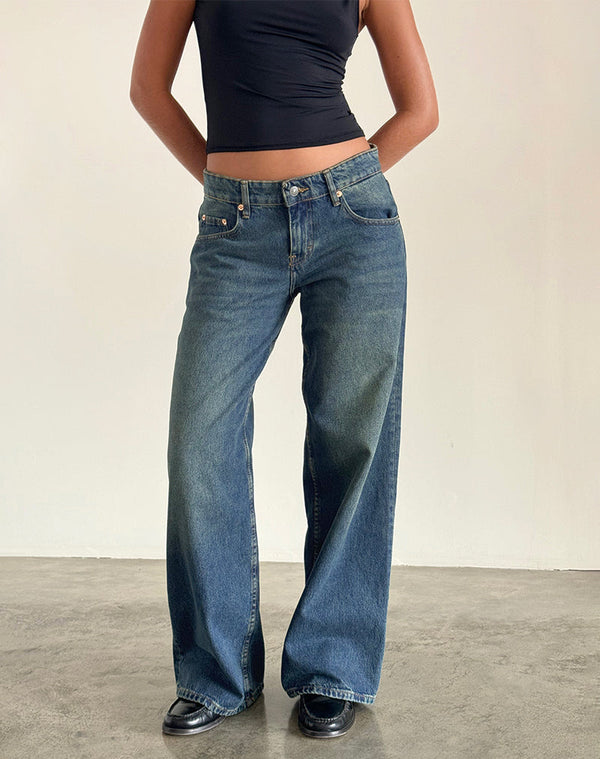 motel rocks Roomy Extra Wide Low Rise Jeans in Bright Blue