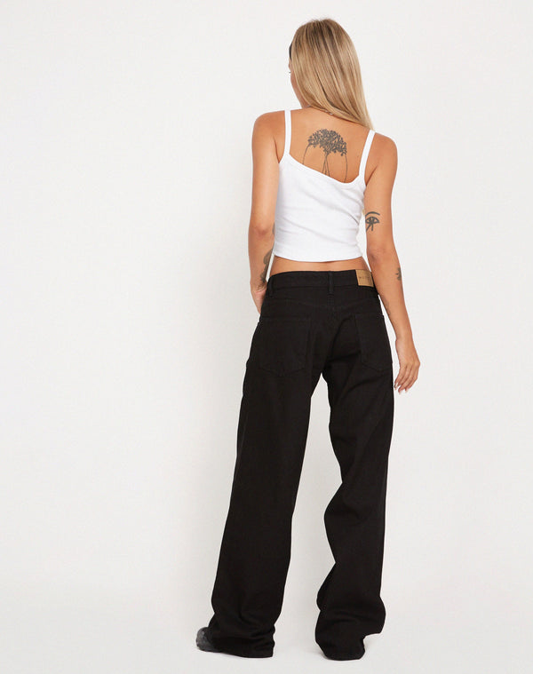 Motel Rocks Roomy Extra Wide Low Rise Jeans In Clean Black