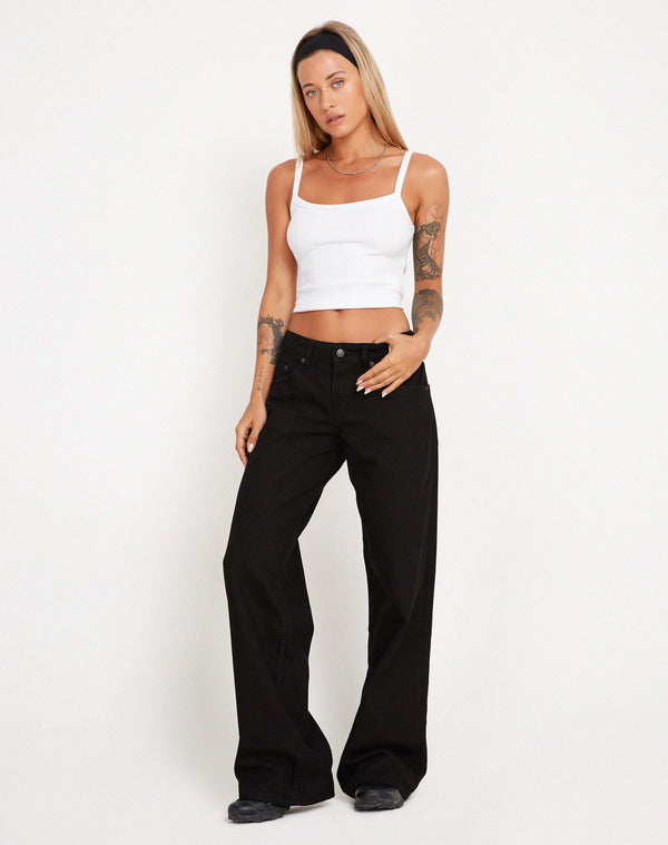 Motel Rocks Roomy Extra Wide Low Rise Jeans In Clean Black