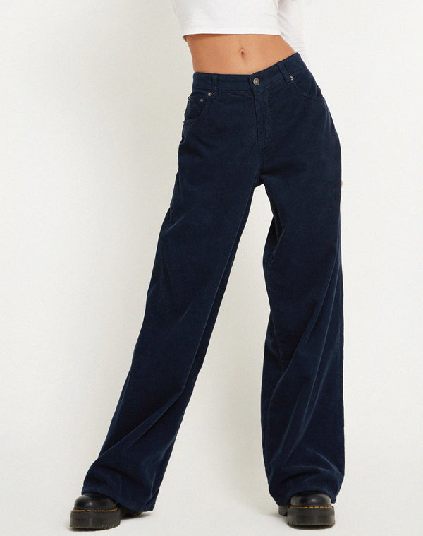 Motel Rocks Roomy Extra Wide Low Rise Jeans In Cord Navy