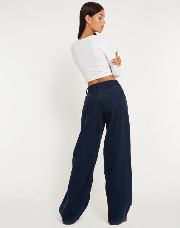Motel Rocks Roomy Extra Wide Low Rise Jeans In Cord Navy