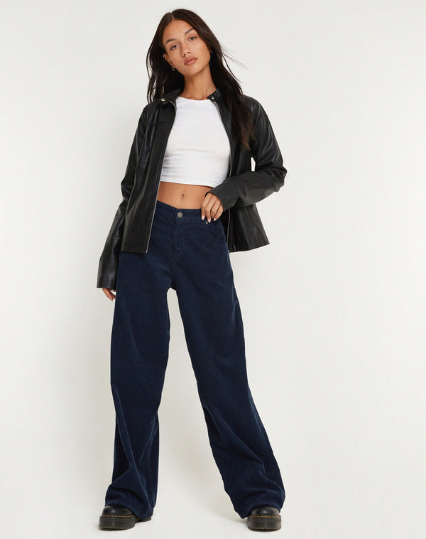motel rocks Roomy Extra Wide Low Rise Jeans in Cord Navy