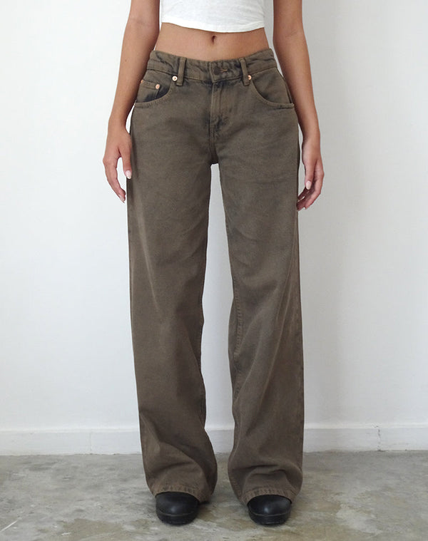 Motel Rocks Roomy Extra Wide Low Rise Jeans In Dark Black Sand