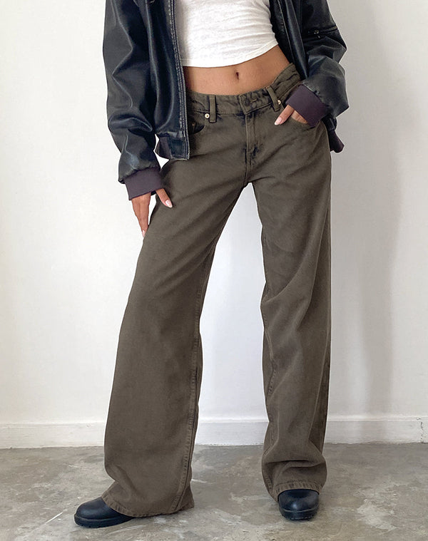 motel rocks Roomy Extra Wide Low Rise Jeans in Dark Black Sand