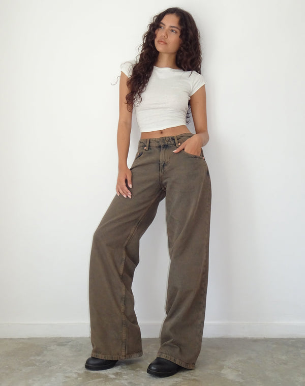 Motel Rocks Roomy Extra Wide Low Rise Jeans In Dark Sand