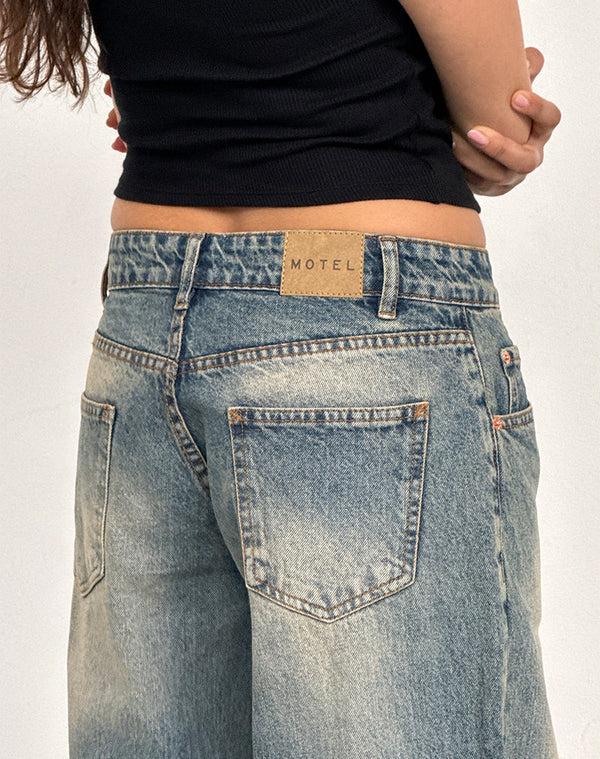 Motel Rocks Roomy Extra Wide Low Rise Jeans In Dirty Blue