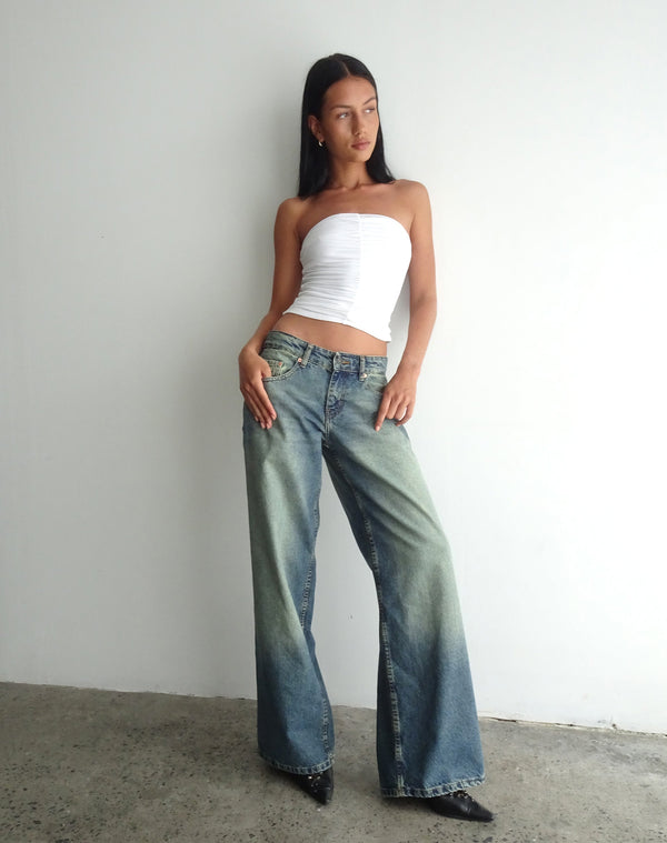 motel rocks Roomy Extra Wide Low Rise Jeans in Extreme Blue Green