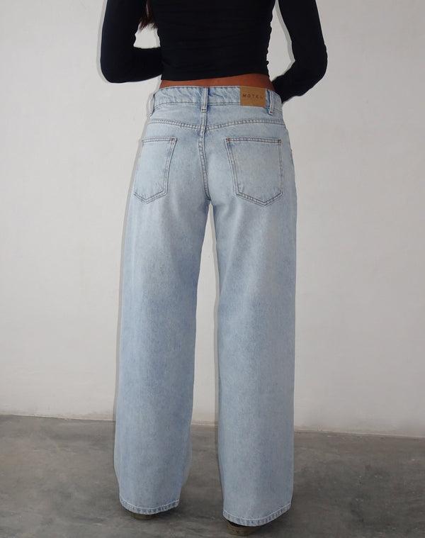 Motel Rocks Roomy Extra Wide Low Rise Jeans In Extreme Light Blue Wash