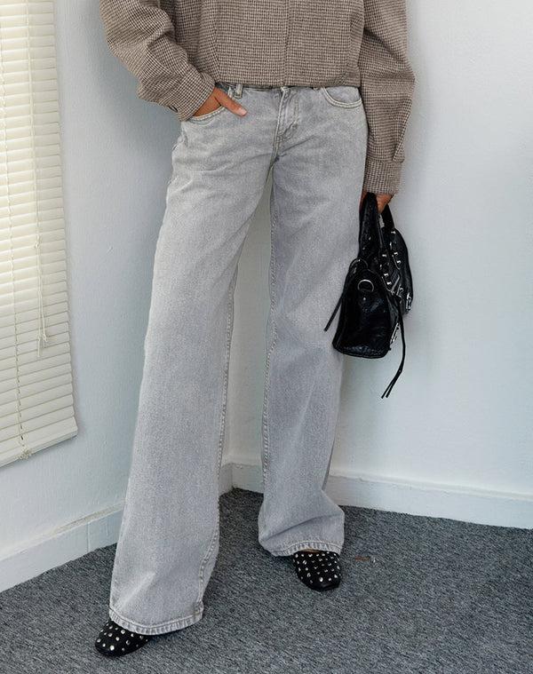Motel Rocks Roomy Extra Wide Low Rise Jeans In Grey Wash