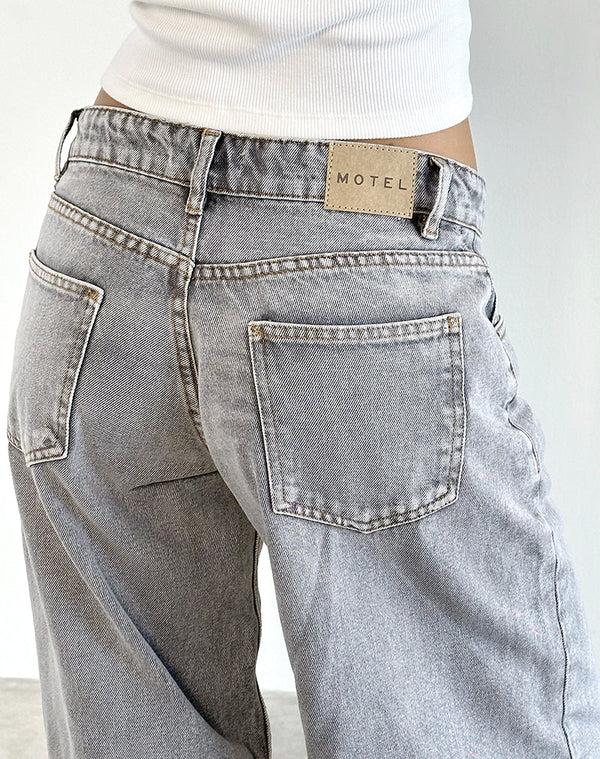 Motel Rocks Roomy Extra Wide Low Rise Jeans In Grey Wash