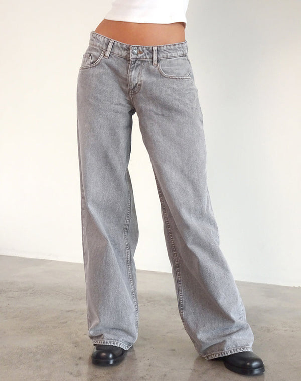 motel rocks Roomy Extra Wide Low Rise Jeans in Grey Wash
