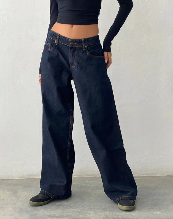 Motel Rocks Roomy Extra Wide Low Rise Jeans In Indigo