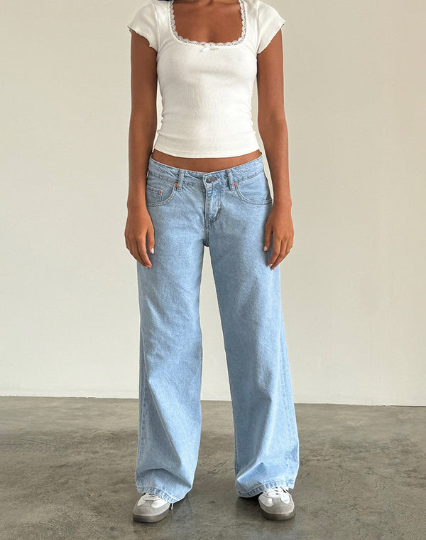 Motel Rocks Roomy Extra Wide Low Rise Jeans In Light Wash Blue