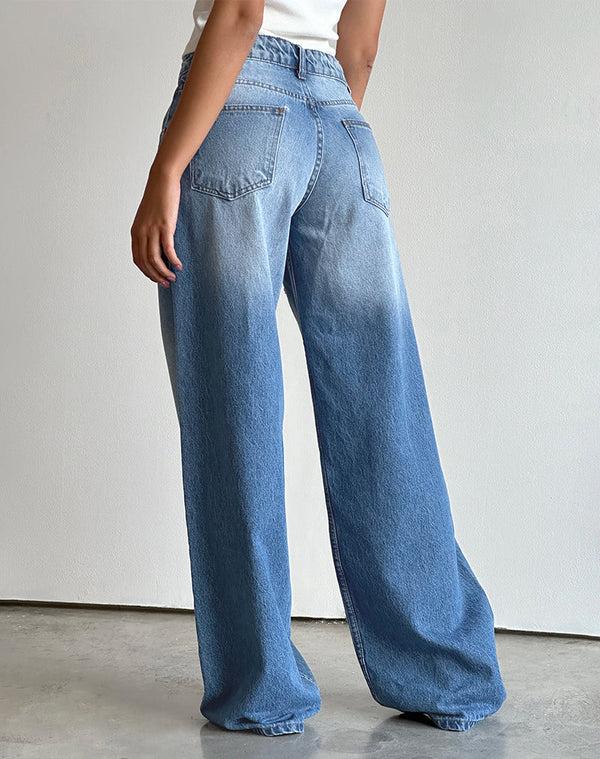 Motel Rocks Roomy Extra Wide Low Rise Jeans In Marine Blue Wash