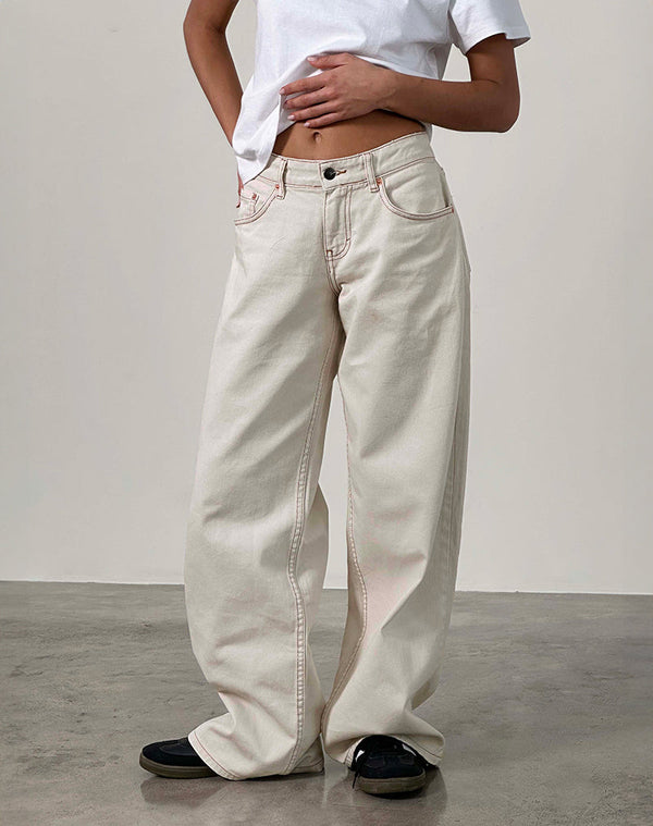Motel Rocks Roomy Extra Wide Low Rise Jeans In Off White
