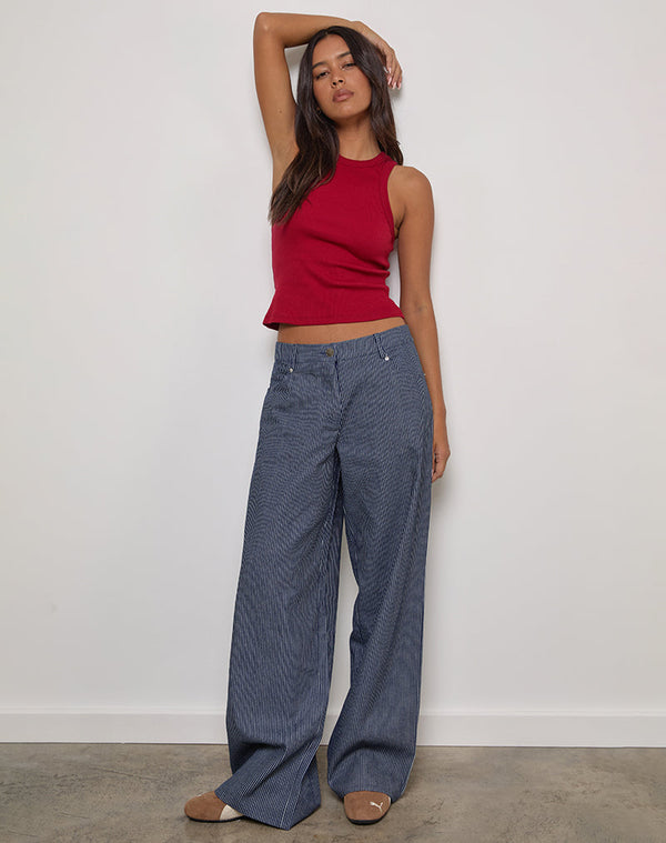 Motel Rocks Roomy Extra Wide Low Rise Jeans In Pinstripe Indigo Wash