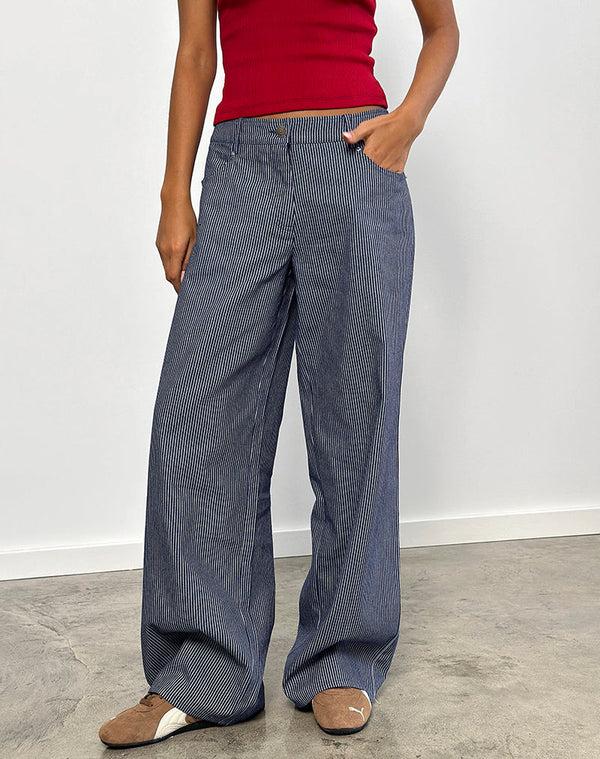 motel rocks Roomy Extra Wide Low Rise Jeans in Pinstripe Indigo Wash