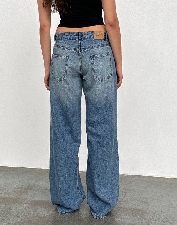 Motel Rocks Roomy Extra Wide Low Rise Jeans In Powder Blue
