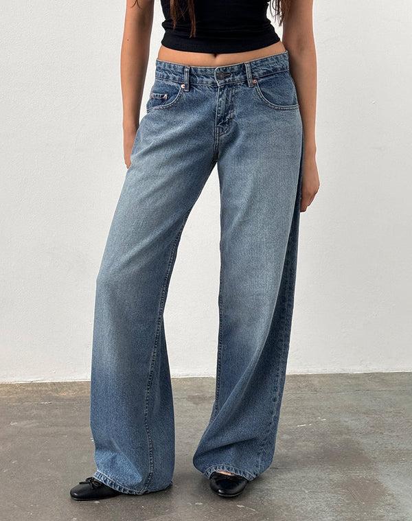 motel rocks Roomy Extra Wide Low Rise Jeans in Powder Blue