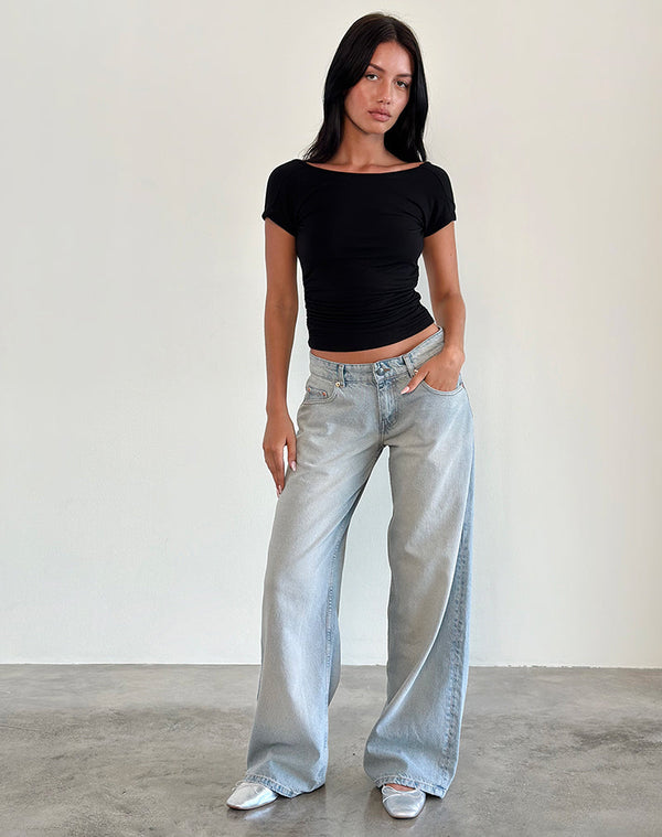 Motel Rocks Roomy Extra Wide Low Rise Jeans In Sand Bleach Extreme