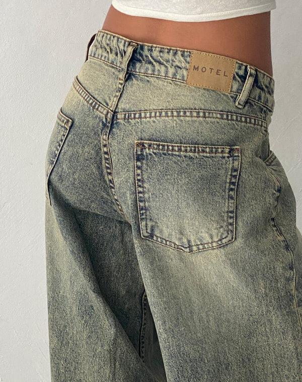 Motel Rocks Roomy Extra Wide Low Rise Jeans In Sand Wash Blue