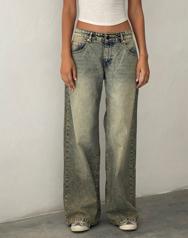 motel rocks Roomy Extra Wide Low Rise Jeans in Sand Wash Blue