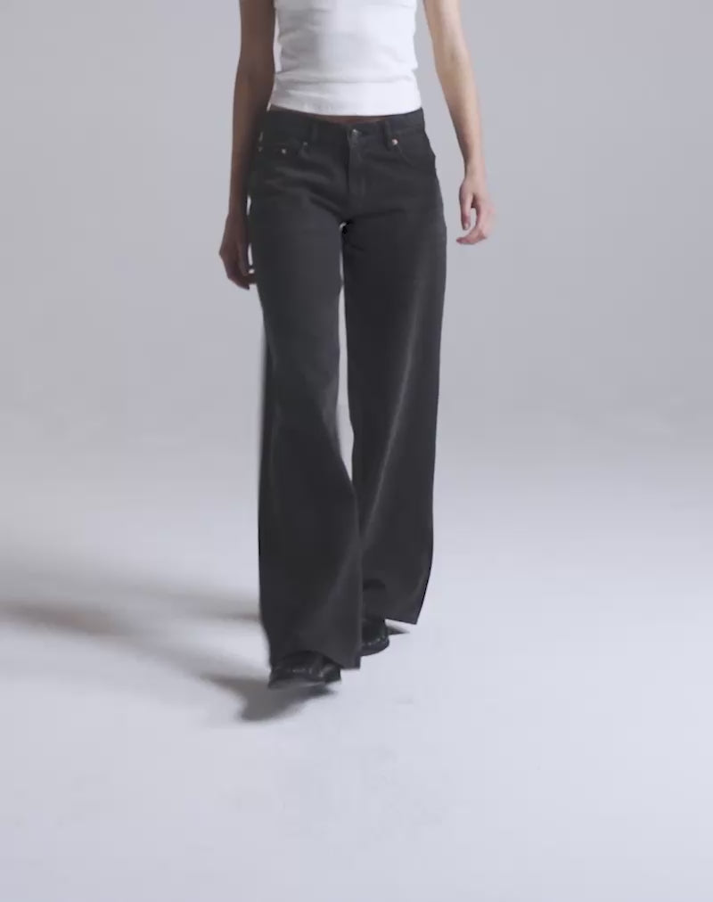 Motel Rocks Roomy Extra Wide Low Rise Jeans In Washed Black