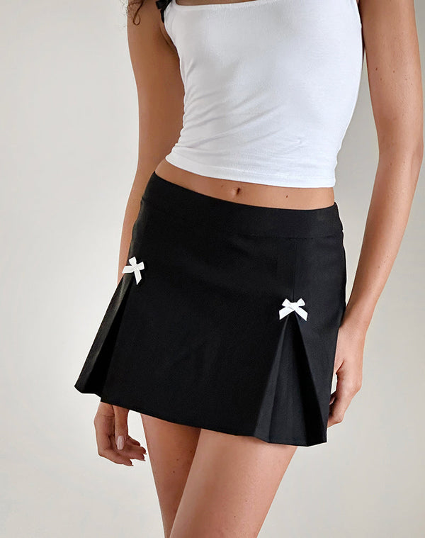 motel rocks Ropita Mini Skirt in Black with Ivory Bows